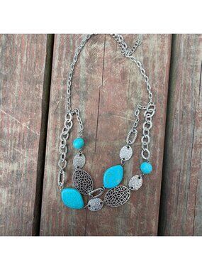 Turquoise & Silver-Tone Chain Necklace